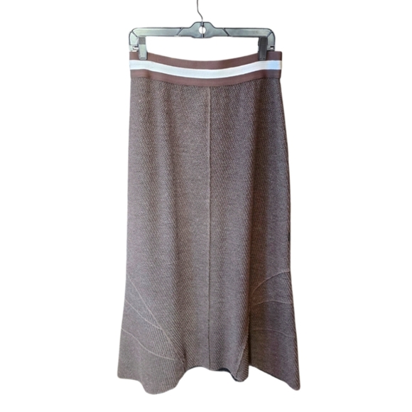 Luukaa Brown Textured Wool Blend Elastic Waist A-line Skirt 10 - Picture 1 of 8